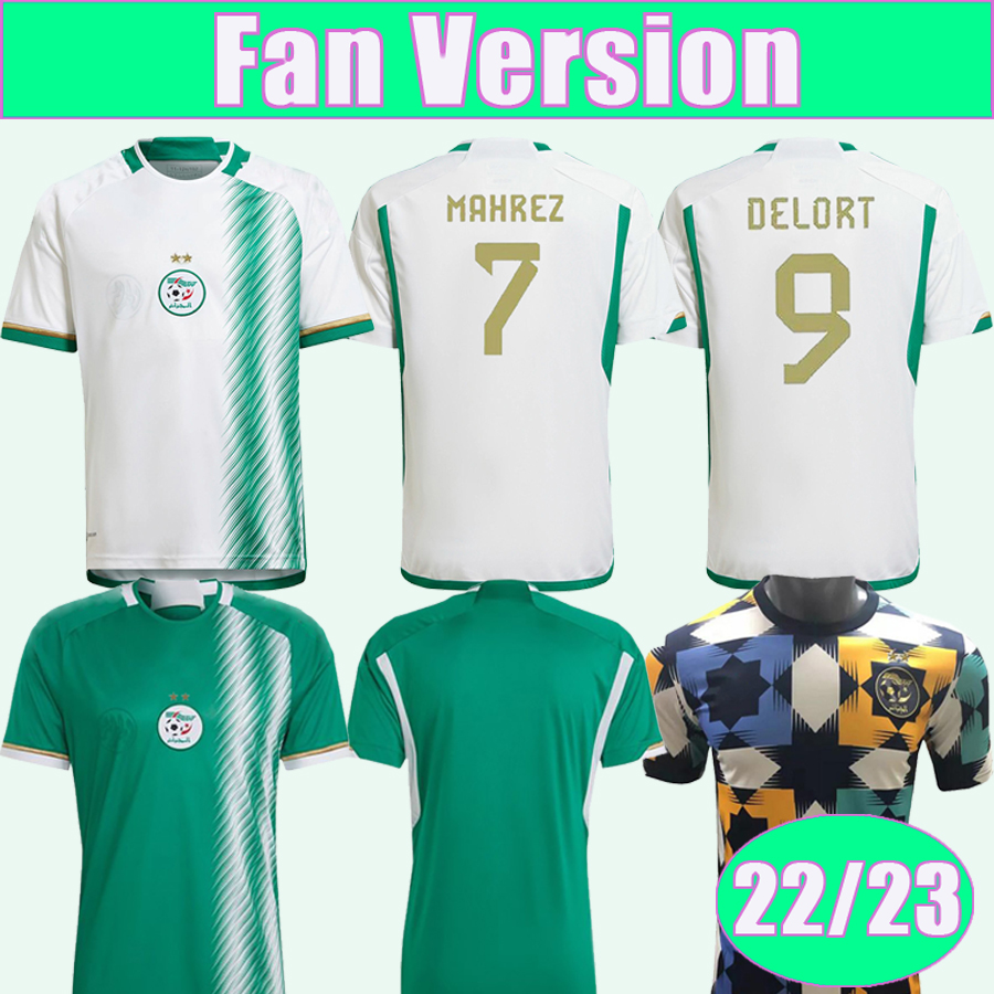 

22 23 Algeria Algerie Mens Soccer Jerseys MAHREZ FEGHOULI SLIMANI BENNACER ATAL Home Away Training Wear Football Shirts Short Sleeve Uniforms, Qm8046 22 23 3rd caf patch
