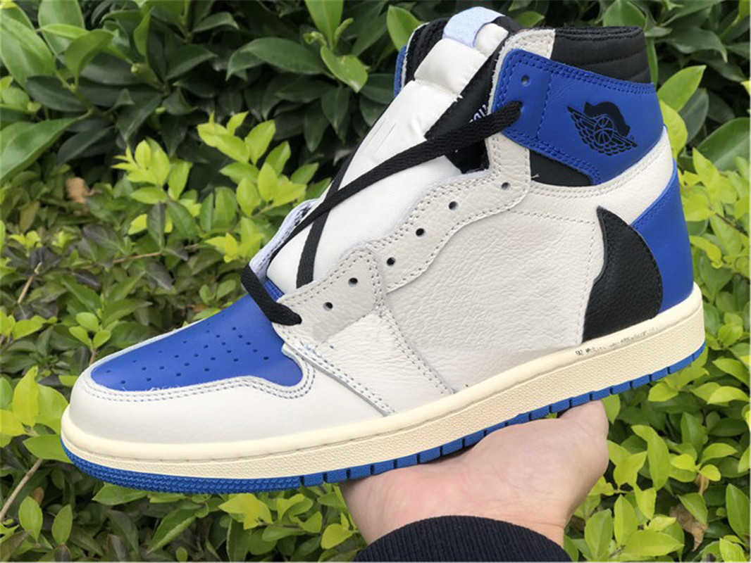 

Authentic 1 Travis Scotts Fragment Men Dress Shoes Cactus Jack High Low OG 1s SP TS Military Blue Sport Sneakers Retro With