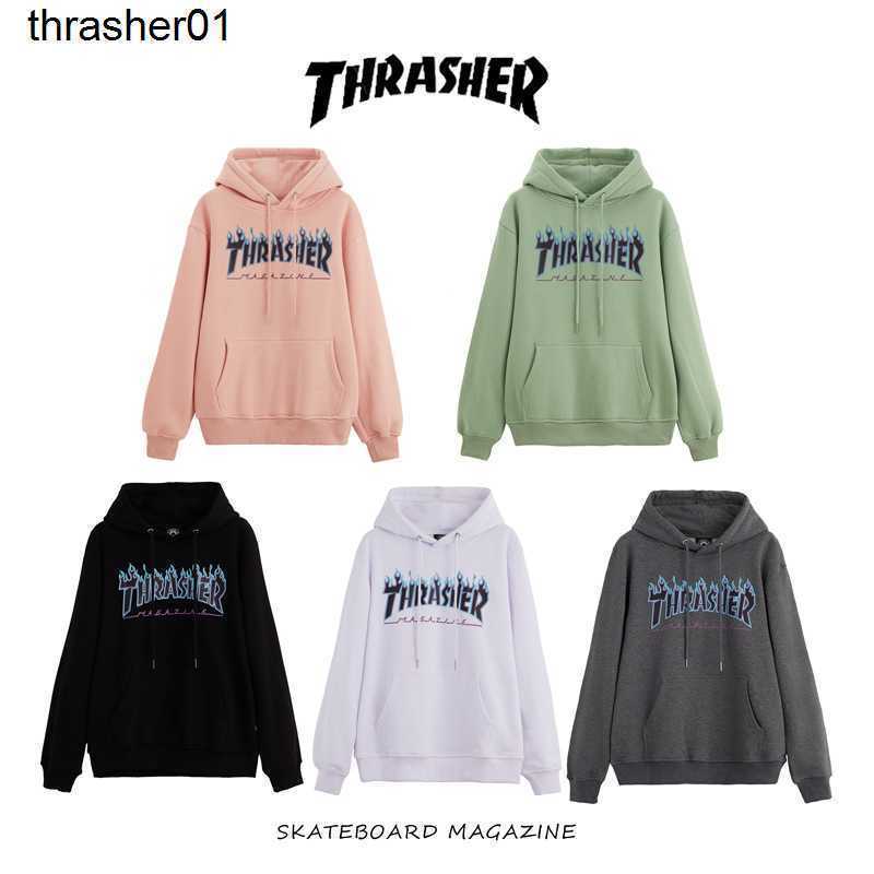 new Men's Hoodies designer Sweatshirts winter new thrasher purple flame printing men's women's hooded Plush sweater hoodie