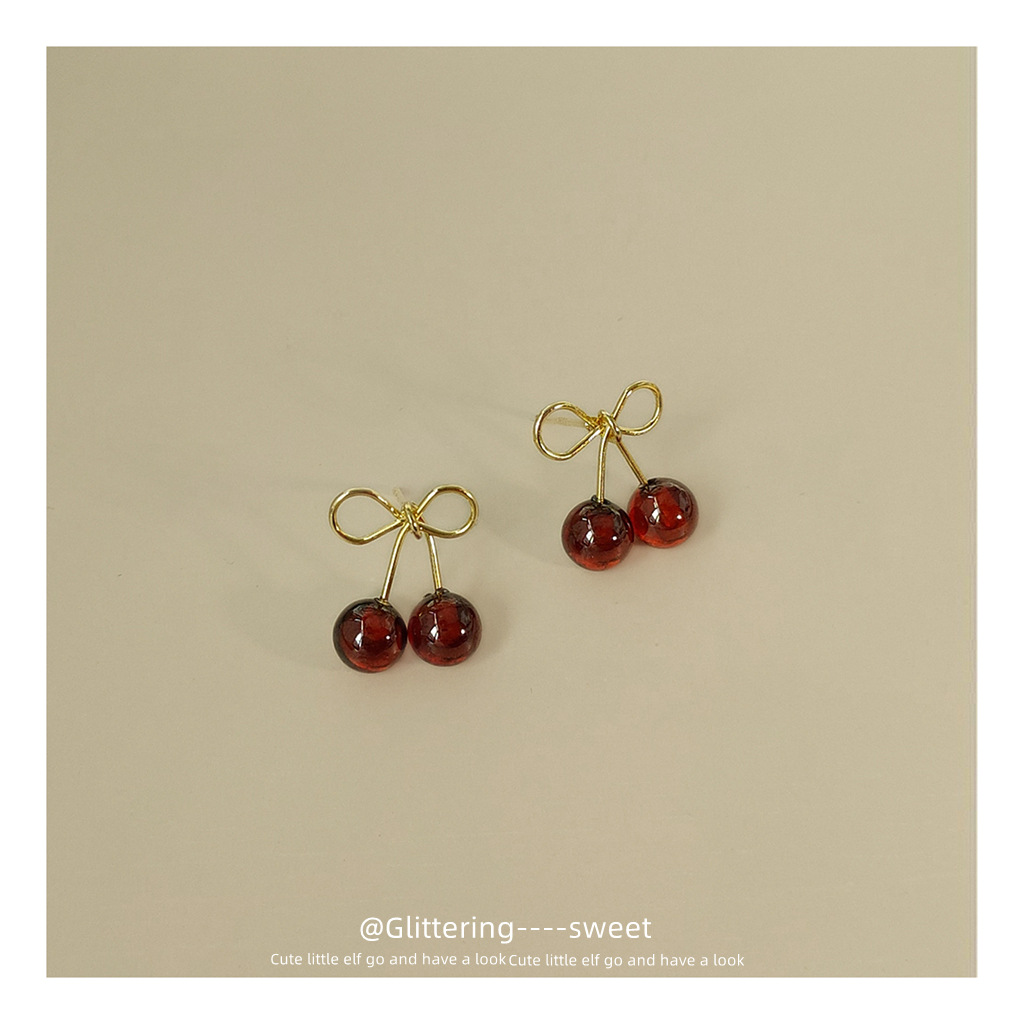 Cherry Women's earrings Charm tender Baroque shaped freshwater full pearl 925 silver needle handmade design matte temperament earrings vinta