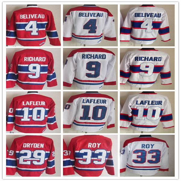 

Vintage Montreal Hockey Jerseys 10 Guy Lafleur 4 Jean Beliveau 9 Maurice Richard 29 Ken Dryden 33 PATRICK ROY Retro CCM Uniforms, As pic