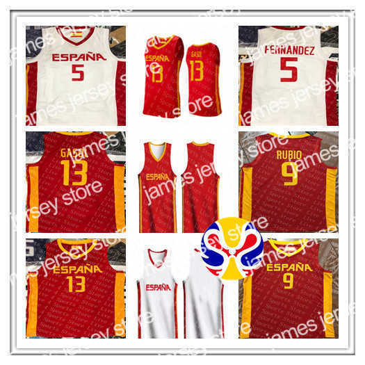 

College Basketball Wears Spain 2019 Basketball World Cup Jersey Team Espana 9 Ricky Rubio 13 Marc Gasol 5 Rudy Fernandez 41 Juancho Hernangomez 14 Willy Geuer Claver, Red