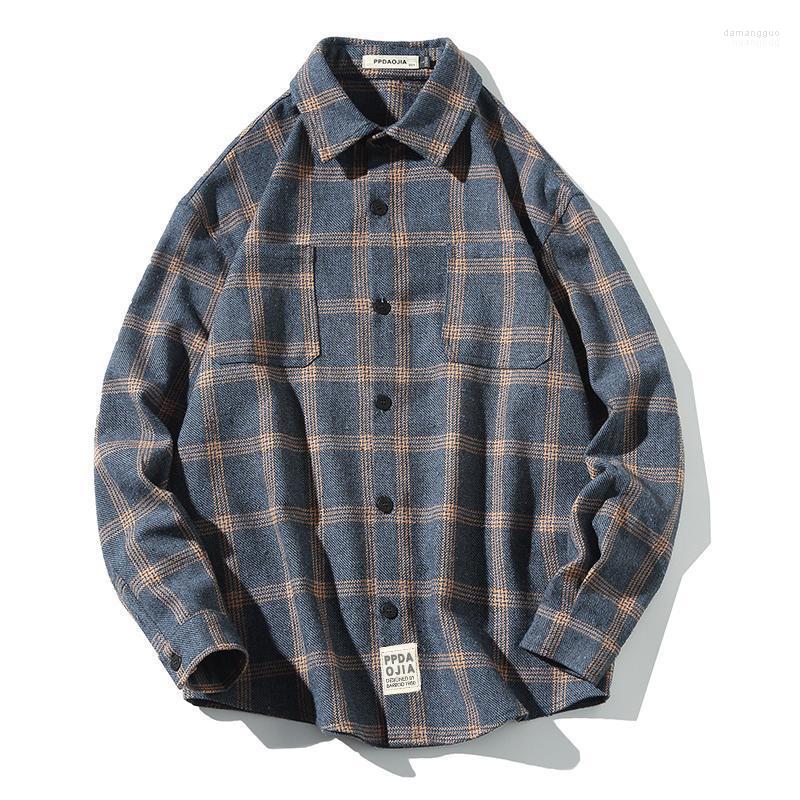

Men's Casual Shirts Men's Flannel Plaid Long Sleeve For Men Single Patch Pocket Button-down Tops Male Vintage Oversized Button Up Shirt, Gray