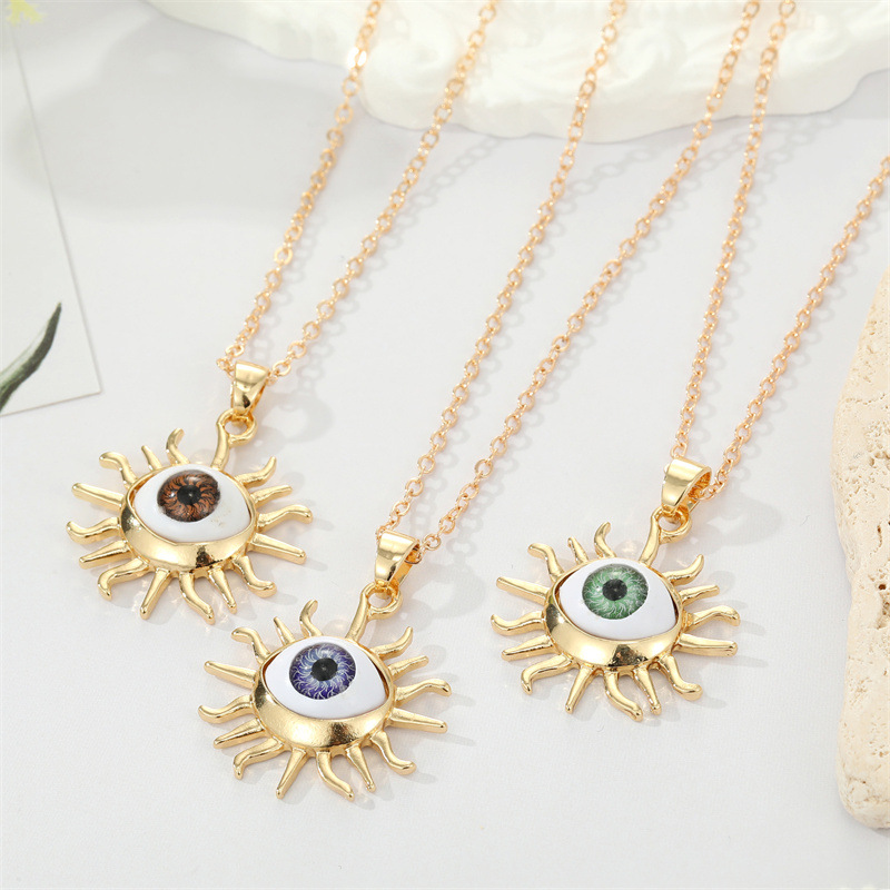 Resin Sun Evil Eye Pendant Colliers Colliers de couleur turque Blue Eye Turkish pour femmes bijoux