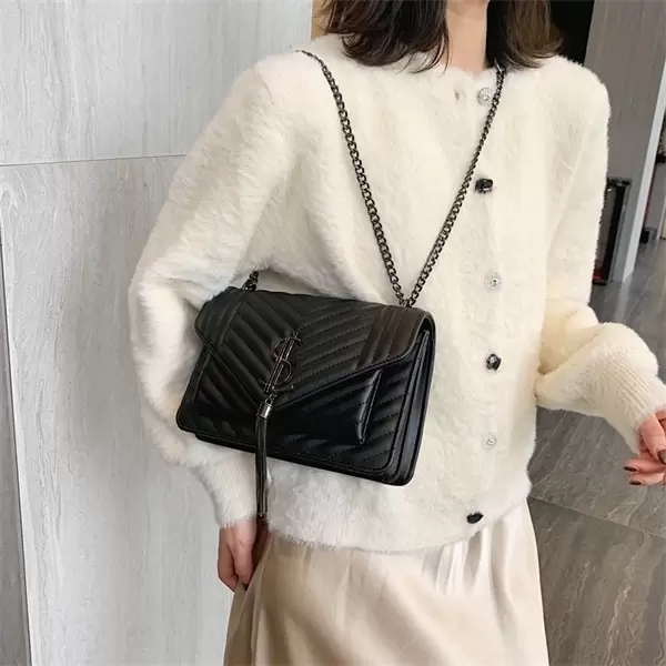 

New single shoulder bags chain small fragrance cross body bag fashionable versatile diamond armpit bag women's bag Evening Bags, Black