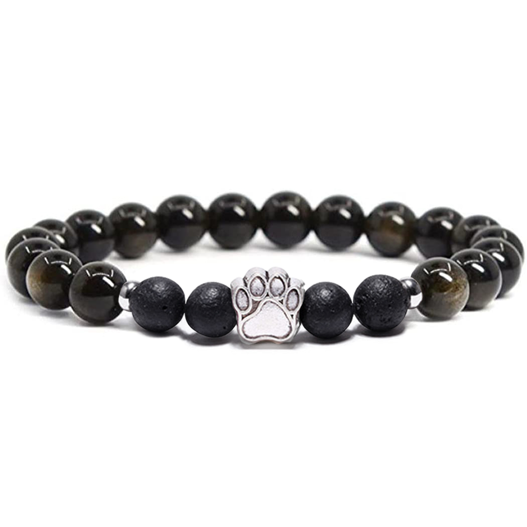 

Fashion Handmade Elastic Bracelet Natural 8MM Tiger Eye Crystal Alloy Cat Footprint Beads Bracelet Animal