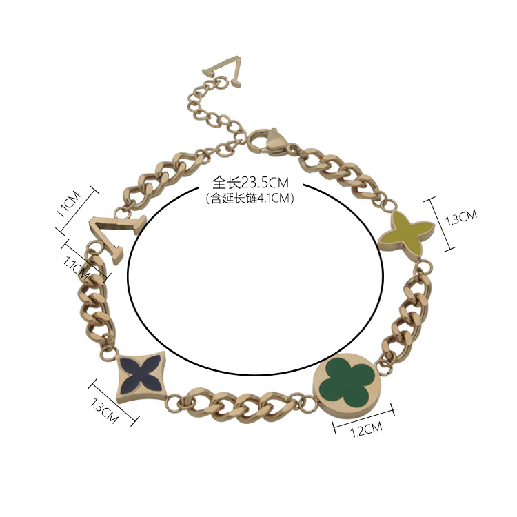 

charm bracelets designer jewellery luxury love bangles for mens lvs womens bijoux cjewelers V letter black yellow green oil four leaf flower bracelet