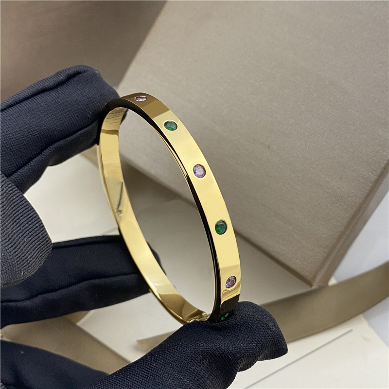 

crystal thick gold bangle for women indian jewelry with charms Wholesale Jewelris elegant luxury silver designer stainless steel bracelet trendy christmas Gift