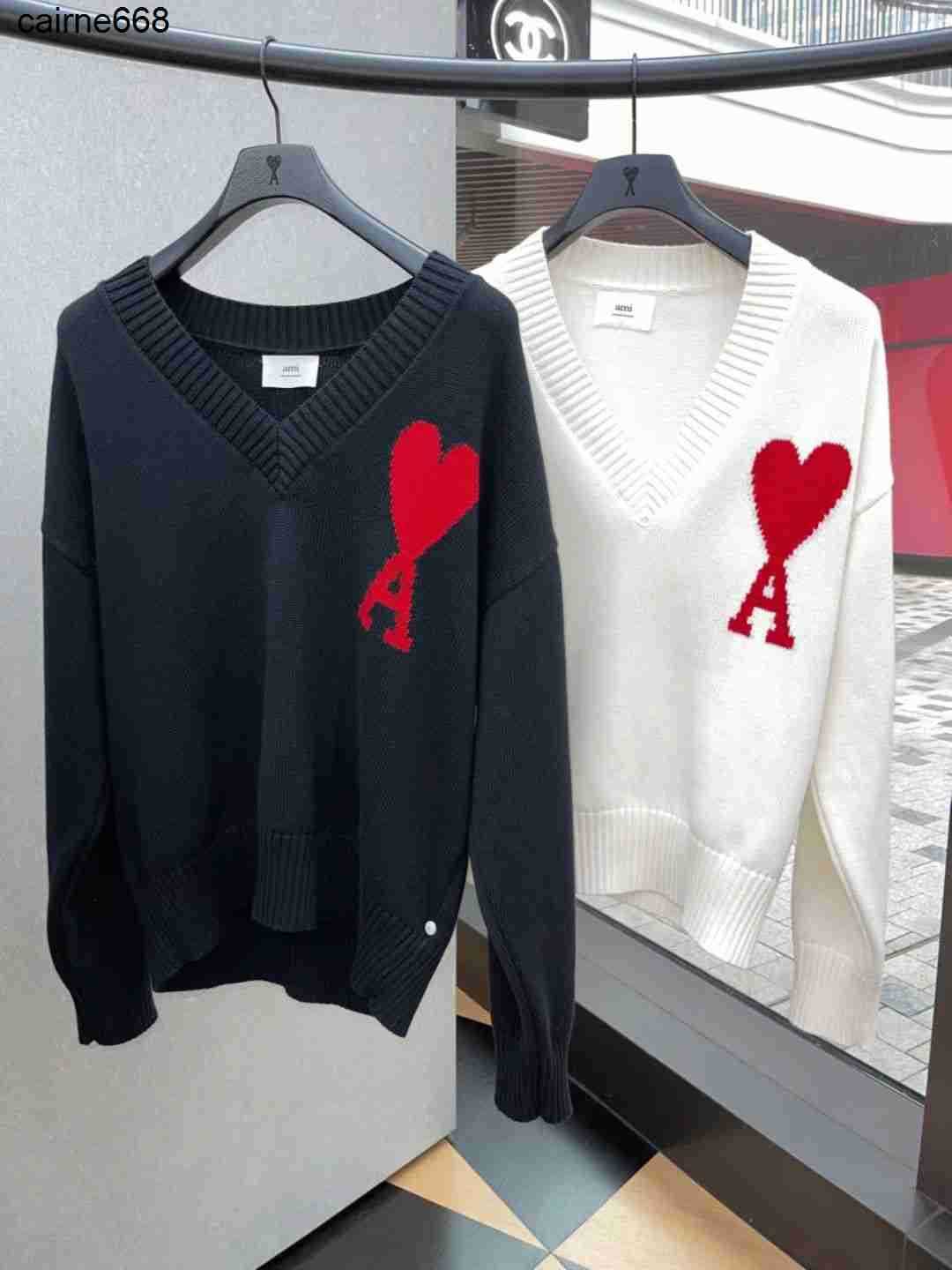 Women's Sweaters amis Autumn Knitted Embroidery Love designer Pullover Male Solid Sweater Female-image-813353652