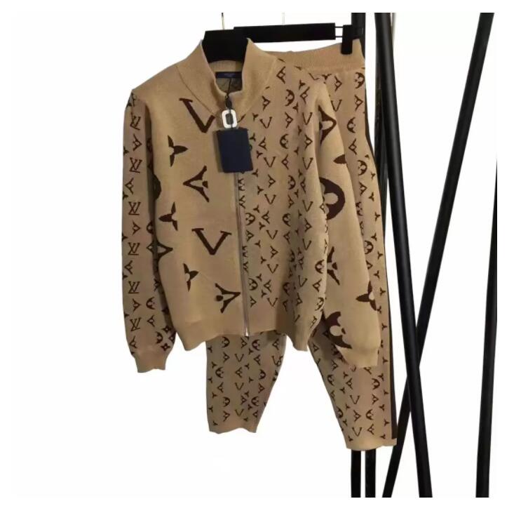 

Women' Tracksuits Knit Zip Cardigan Tops Pants Suit 2PCS Sets Luxury Designer Jacket Coat Woman Casual Sweater Trousers Suits, 01