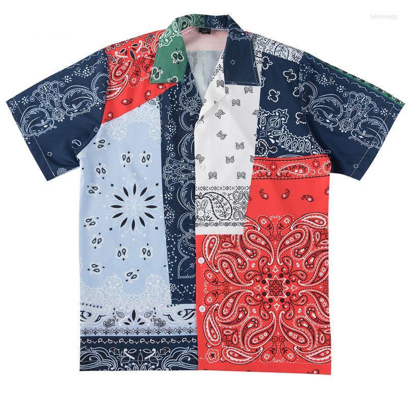 

Men's Casual Shirts Men's Hip Hop Cashew Flowers Print Color Block Patchwork Beach Summer Streetwear Hawaiian Aloha Short Sleeve Shirt, 202125b