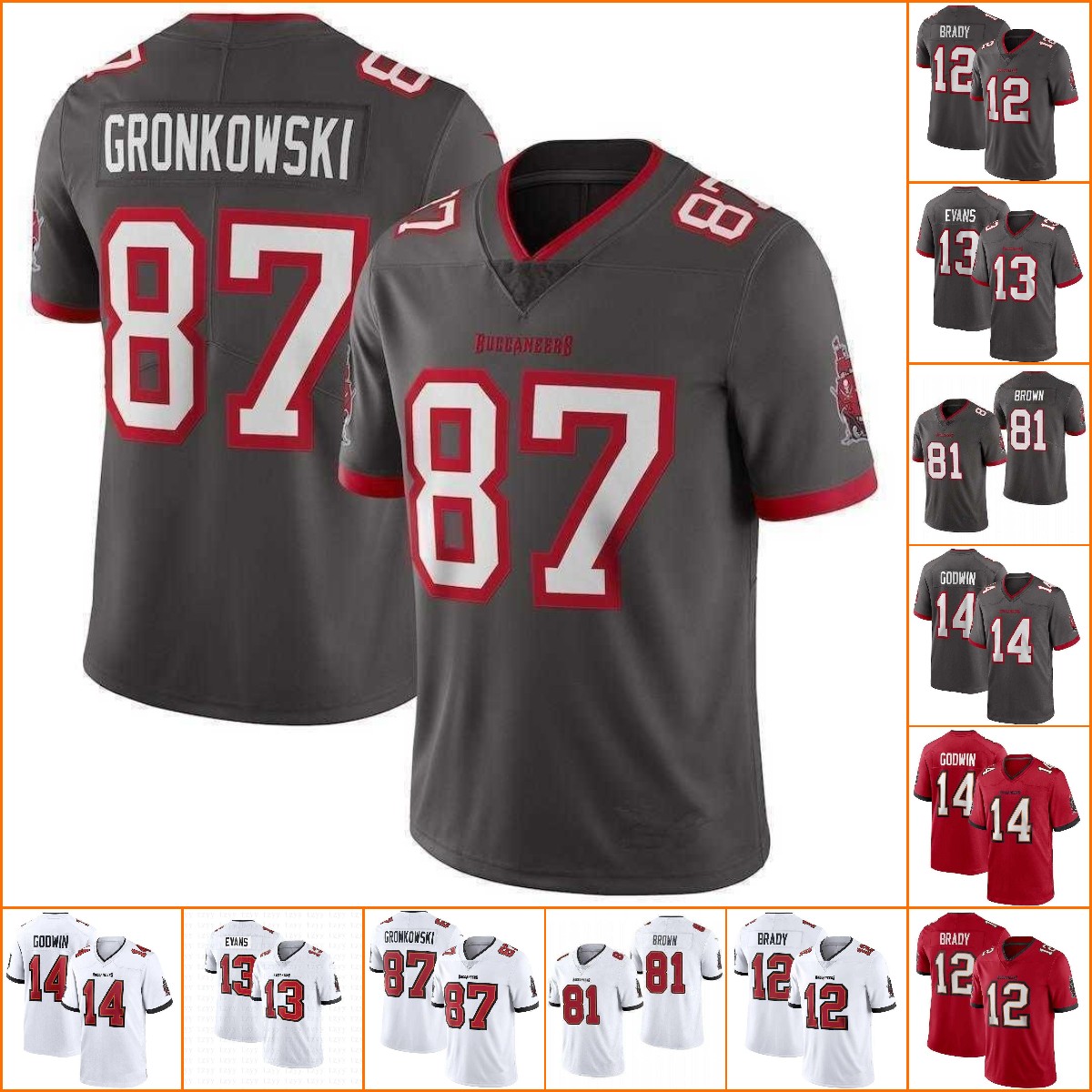 

Jersey Custom Football Tampa''Bay''Buccaneers''men women youth 12 Tom Brady 81 Antonio Brown 87 Rob Gronkowski 14 Chris Godwin 13 Mike Evans, Color4