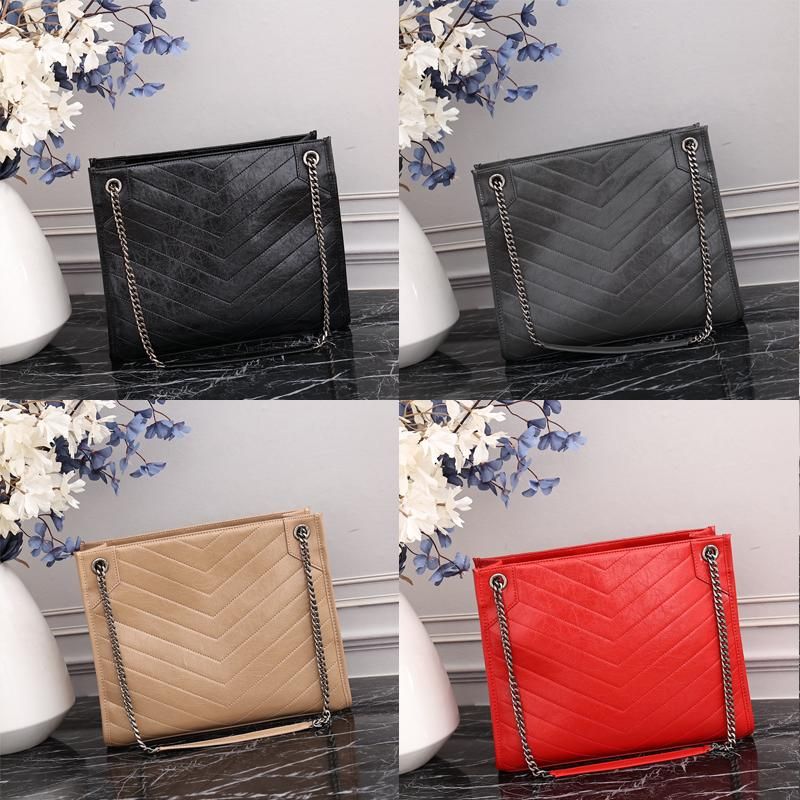 

2022 Top Quality brand luxury crocodile leather NIKI shopping bags tote commuter bags pure black chain messenger handbag, Box