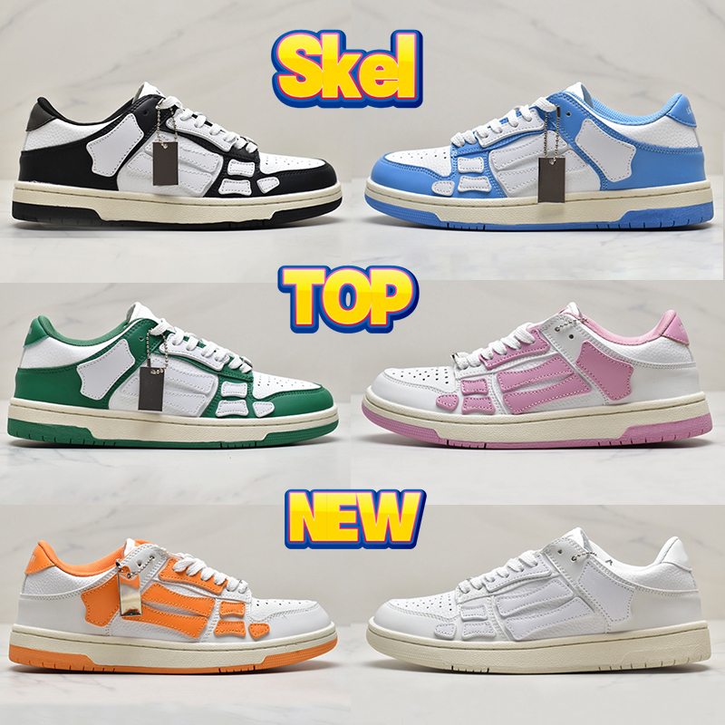 

Fashion casual shoes Skel Top Low Genuine Leather sneaker white black lime grey pink khaki green luxury designer sneakers men women trainers US 6-11, 12 white pink