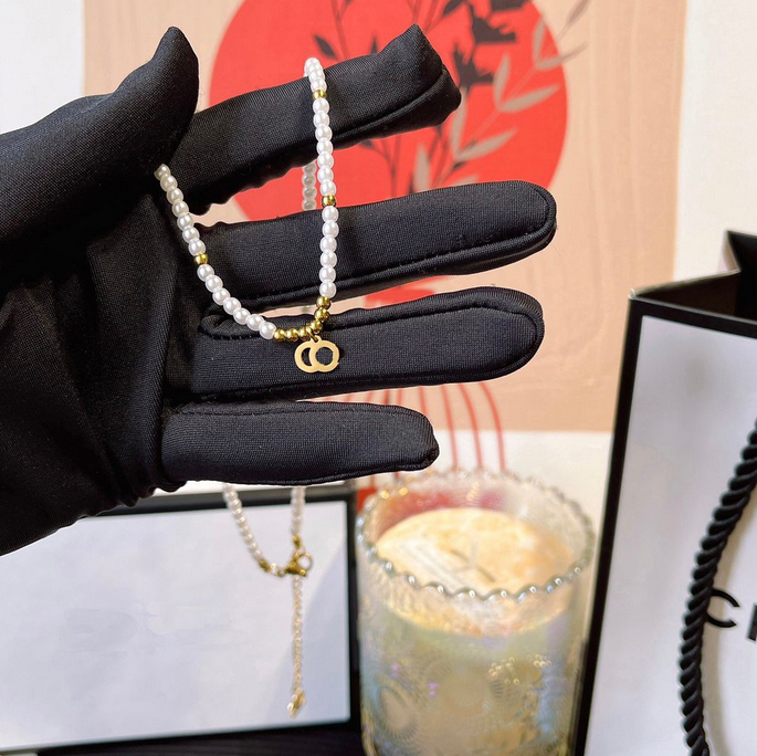 

23ss Luxury Pendant Pearl Stainless Steel Necklace 18K Gold Plated Fashion Women Choker Letter Chain Crystal Statement Wedding Jewelry