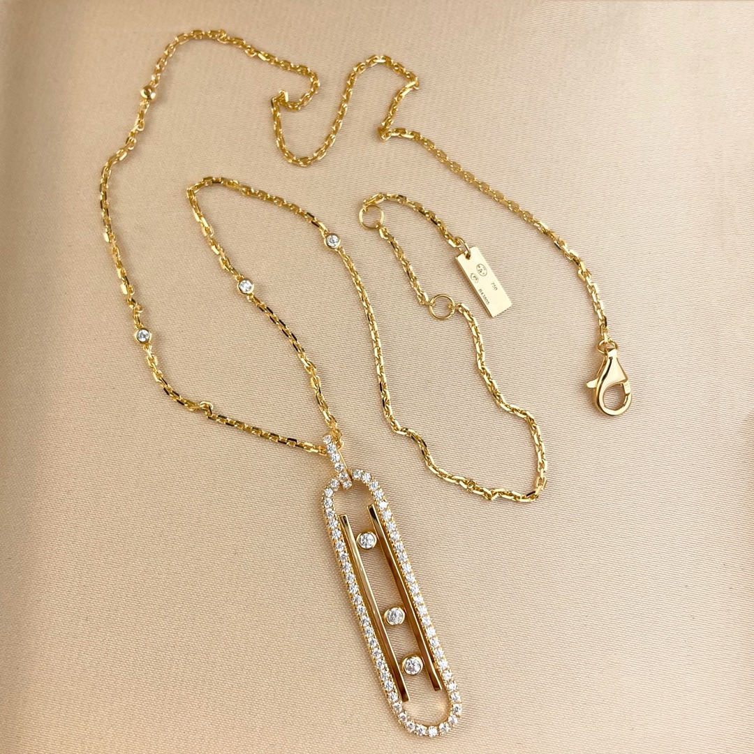 

Luxury Brand Jewelry Moving Stone Necklace 3 Diamond Rectange Pendant Rose Gold Move Stone Jewelry For Women Sweater Chain
