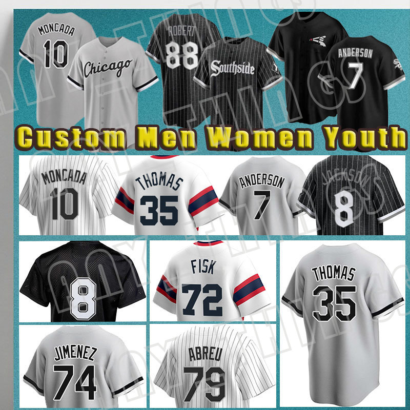 

7 Tim Anderson Baseball 74 Eloy Jimenez 10 Yoan Moncada Jersey Yermin Mercedes Bo Jackson White Sox Jose Abreu Luis Robert Chicago Leury Garcia Lucas Giolito Vaughn, Men custom retro jersey(dadouhui)