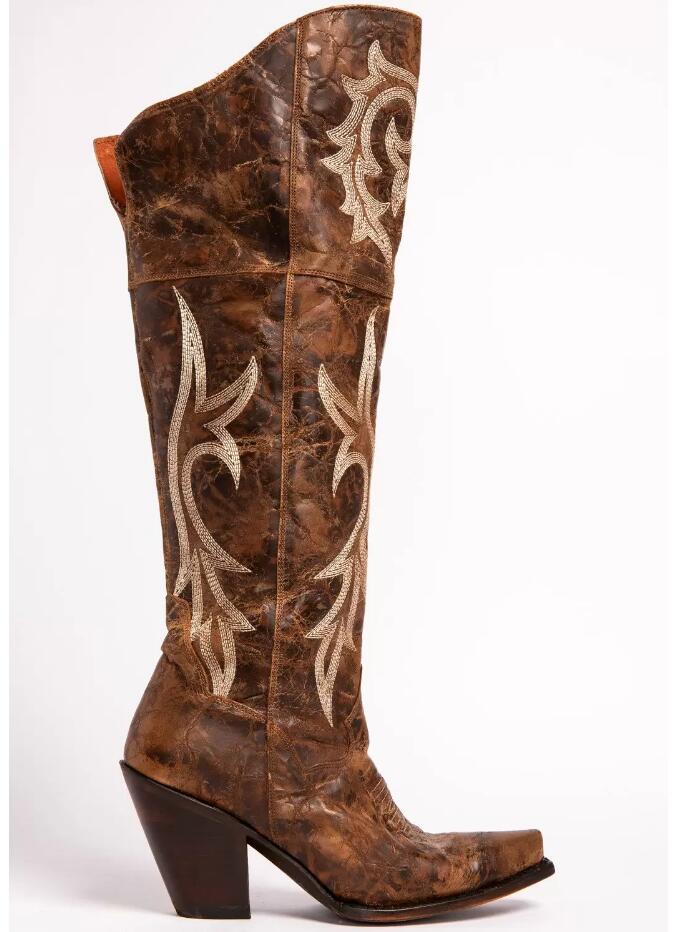 

22ss woman Boots WOMEN'S JILTED KNEE HIGH WESTERN Thigh-High Boots, Sandy brown