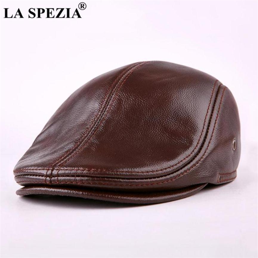 

LA SPEZIA Classic Beret Caps Men Warm Genuine Leather Caps Ivy Windproof Duckbill Hat Burgundy Winter Flat Hats2726, Black