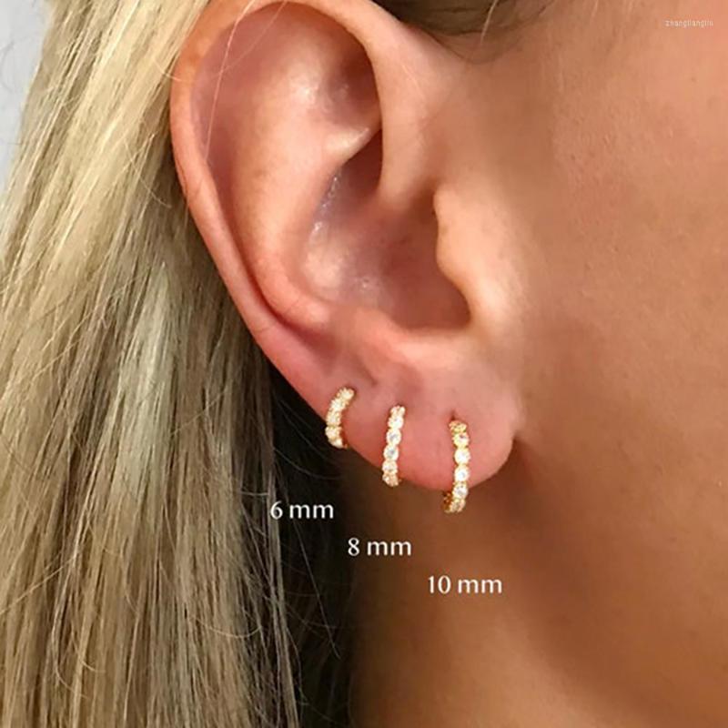 

Hoop Earrings 2Pcs 6/8/10mm Circle Zircon Round Piercing For Teens Stainless Steel Minimal Women Jewelry 2022
