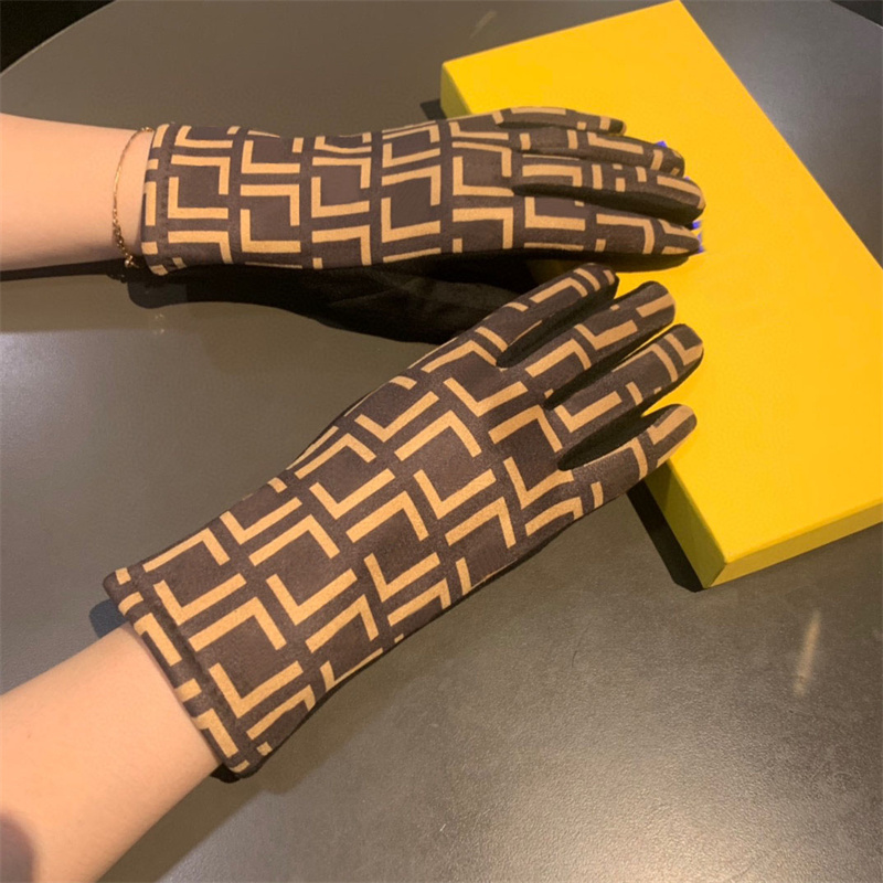 

Womens Gloves Designer Leather Five Fingers Glove Mens Fashion Gloves Plush Touch Screen Sheepskin Luxury Handschuhe Winter Warm Glove Box