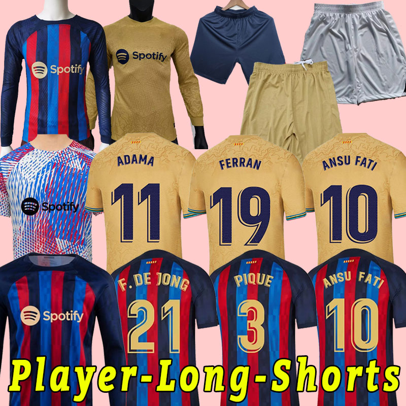 2022 Jersey de football ANSU Fati Pedri 22 23 Lewandowski Memphis Gavi Adama Ferran Raphinha F. de Jong dest Shirt Men Kid Kit Barcelone Player 3