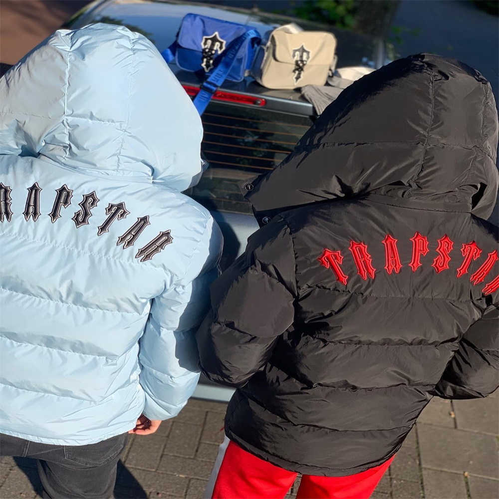 Coats2022 Autumn Winter Trapstar Men's Bomber Jacket Embroidered Hooded Trench Coat Zipper 