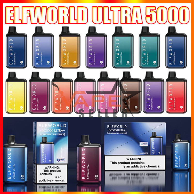 

Original Elfworld Ultra 5000 Puffs Disposable Vape Pen E Cigarette With Rechargeable 650mAh Battery 13ml Prefilled Pod DC5000 Bar Kit VS Elf Lost Mary