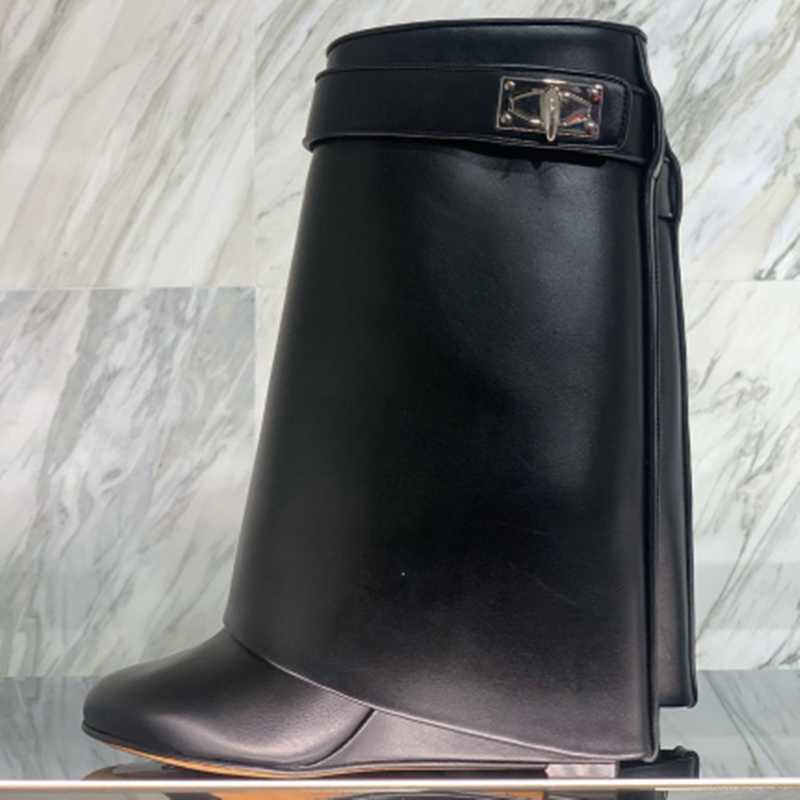 

Boots Shark Buckle Woman Ankle Pointed Toe Height Increasing Shoes For Women Wedges Heeled Leather Demonia New T221028, Grey suede