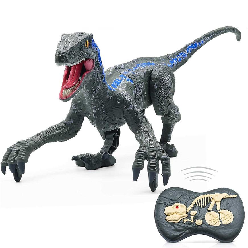 

Remote Control Dinosaur Toys Walking Robot Dinosaur LED Light Up & Roaring 2 4Ghz Simulation Velociraptor RC Dinosaur Toys Q0823230p, Blue