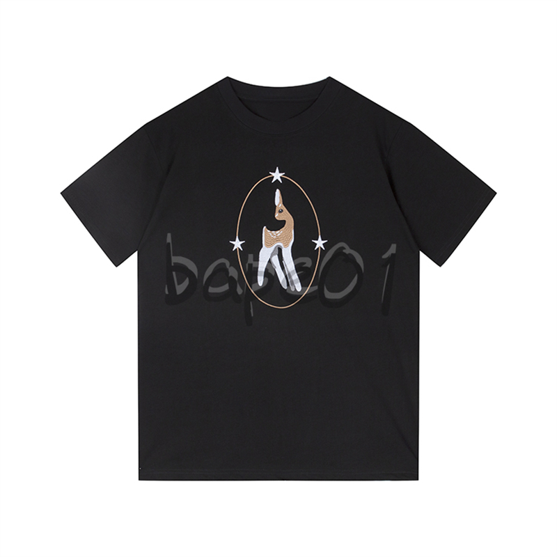 

Luxury Fashion Brand Mens T shirt Polo Designer Deer Embroidery Pattern Short Sleeve Casual T-shirt Round Neck Shirt Black White Asian Size S-2XL