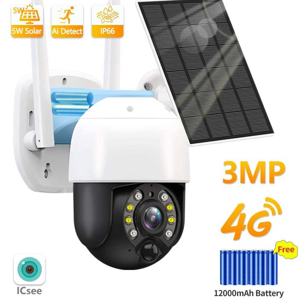 Autres caméras de vidéosurveillance Carte SIM 4G Caméra IP solaire 3MP Protection de sécurité extérieure CCTV Surveillance vidéo Batterie recharg