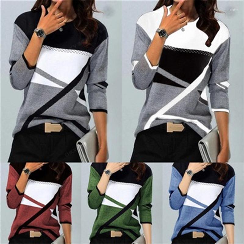 

Women' T Shirts Women' T-Shirt Spring Fashion Style Round Neck Long Sleeve Geometric Print Color Blocking Brushed Top Women Trendy, Black