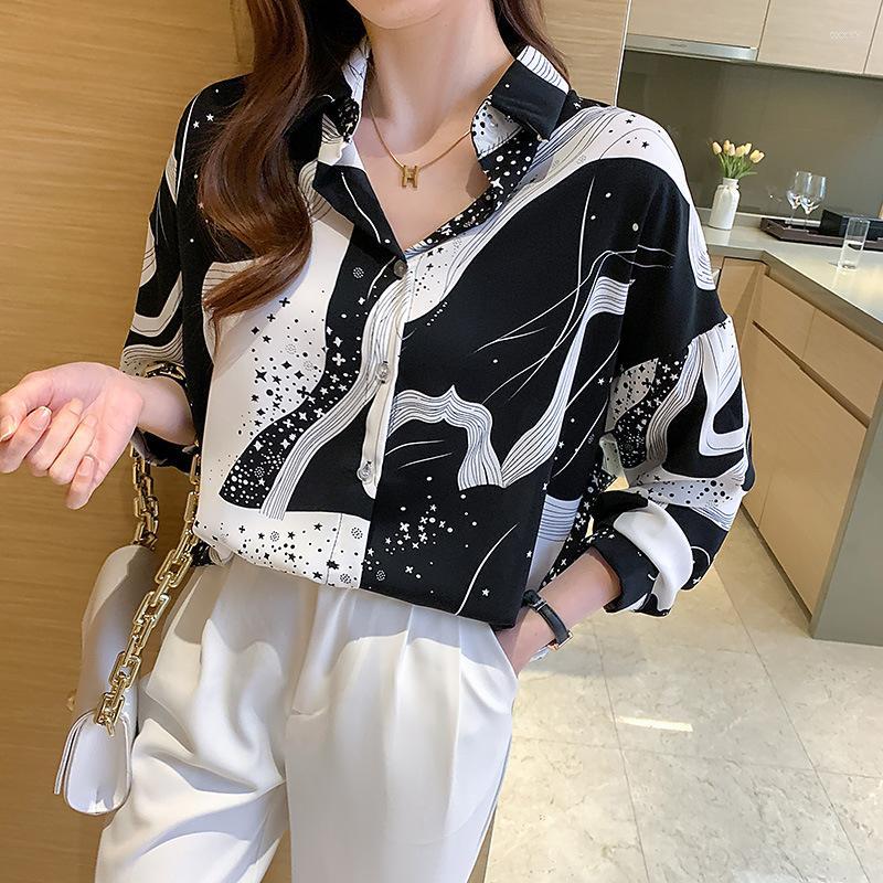 

Women' Blouses Women' & Shirts European And American Style Spring Summer Long Sleeve Casual Shirt Fashion Foreign Cotton Chiffon, Black