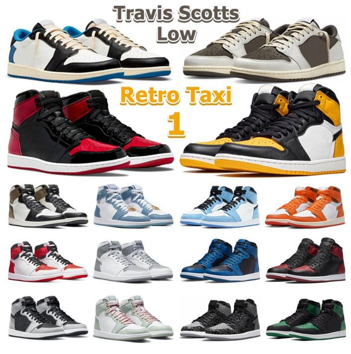 

1 Retro Low OG Travis Scotts Basketball Shoes Men Women Reverse Mocha 1s Patent Bred Taxi Stealth University Blue Denim Mens Trainers Outdoor Sports Sneakers, Color 3