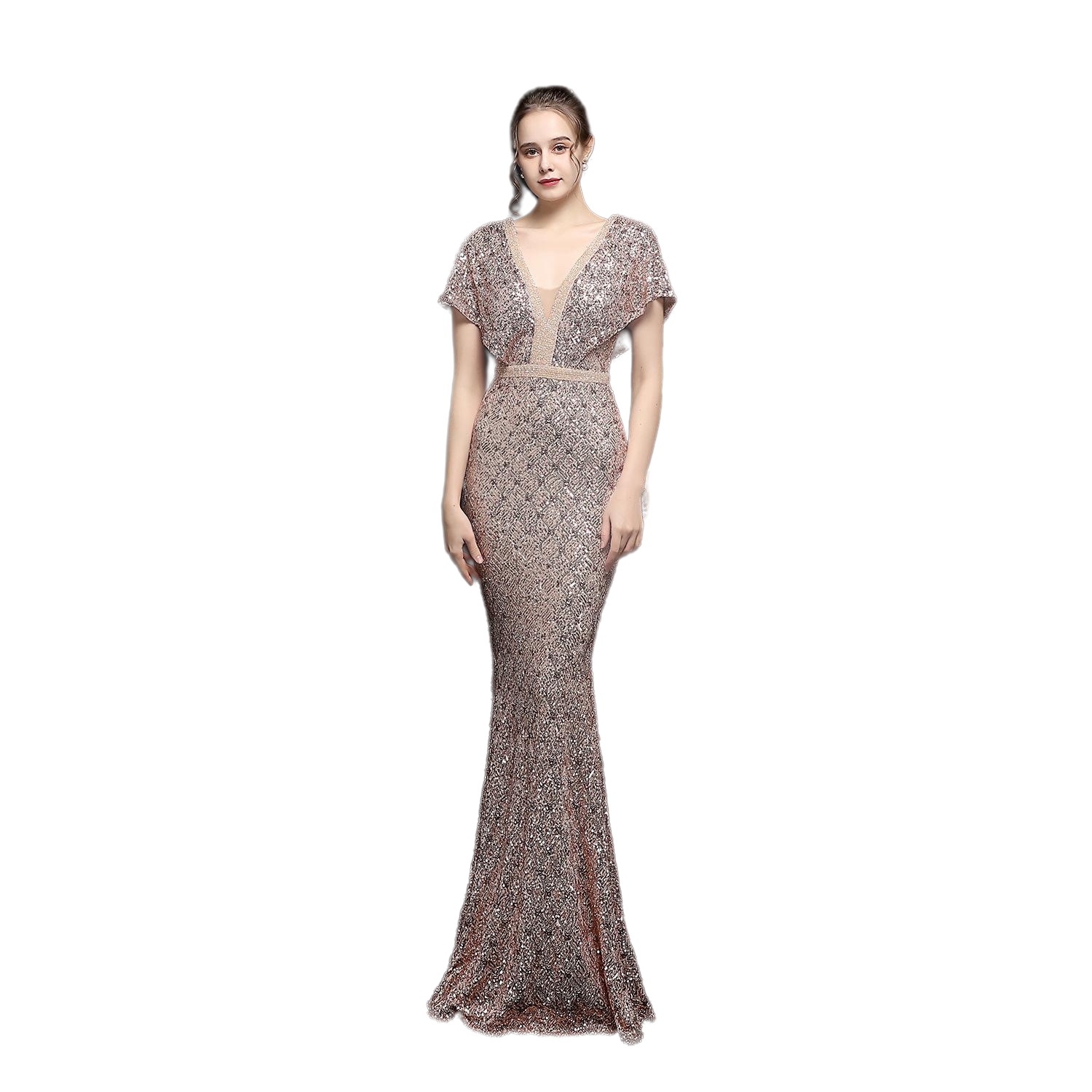 2023 Sexy Elegant Arabic Evening Dresses for Women gold sequined Illusion Sweetheart Silver Crystal Beading Mermaid Prom Gowns Special Occasion D-image-813423096