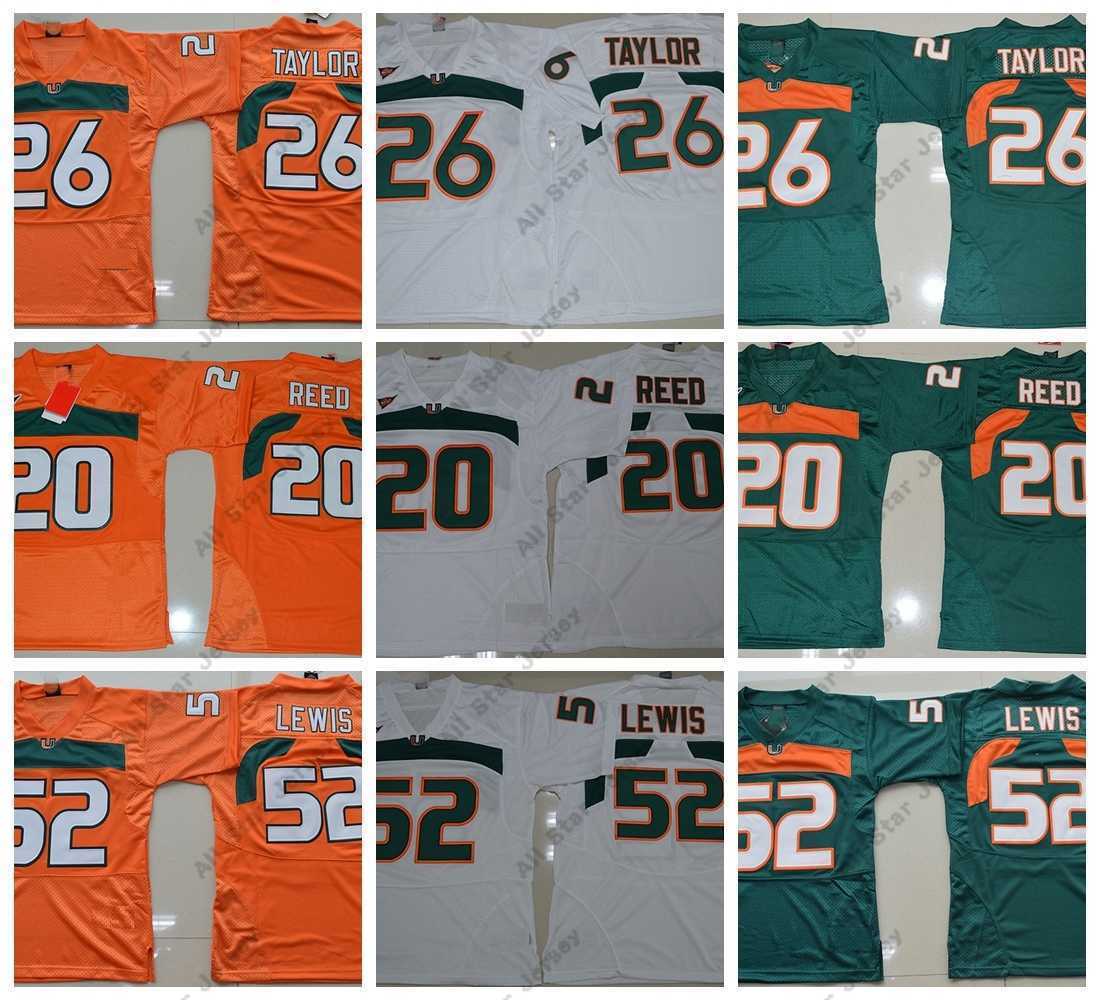 

American College Football Wear Vintage Miami Hurricanes College Football Jerseys Green 26 Sean Taylor 52 Ray Lewis R.Lewis 20 Ed Reed University Shirts Orange White, Orange 52