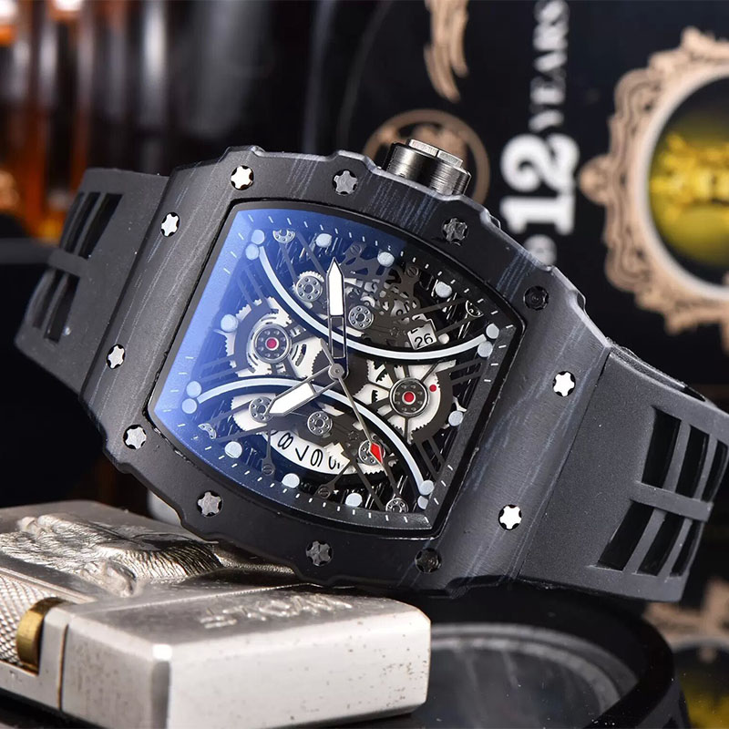 

Racing Watches Men watch automatic Quartz Movement Brand Rubber Strap Business Sports Transparent Imported crystal mirror battery watchs dhgates wristwatch, Color5