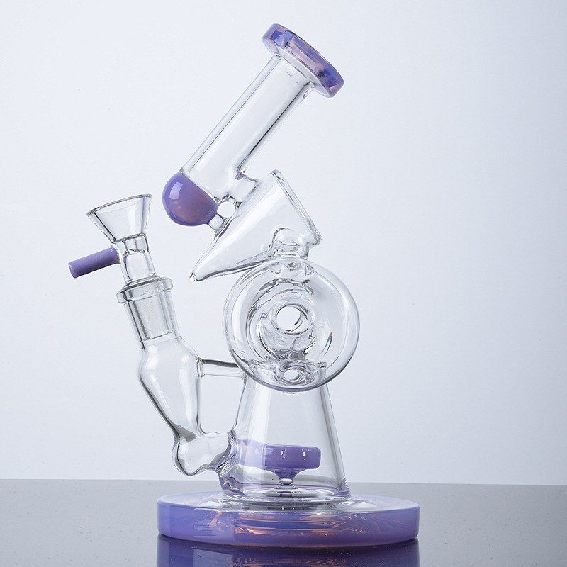 

Unique Double Recycler Hookahs Glass Bong Slitted Donut Perc Heady Glass Bongs Beaker Sidecar Oil Dab Rigs Water Pipe 14mm Female Joint With Bowl