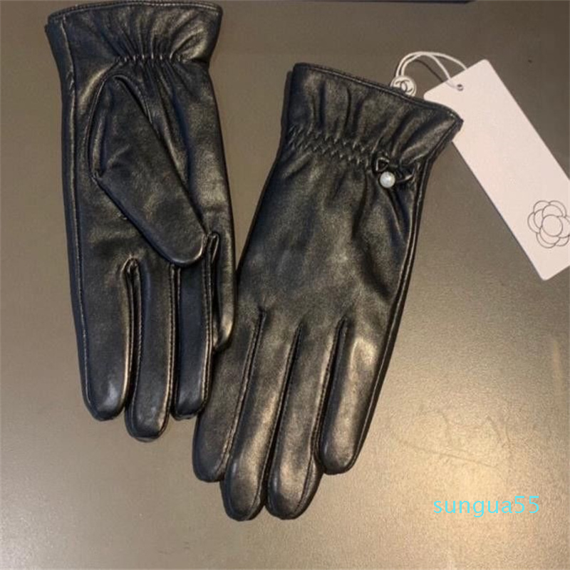 

Five Fingers Gloves Leather For women Designer Womens Winter Thick Warm Driving