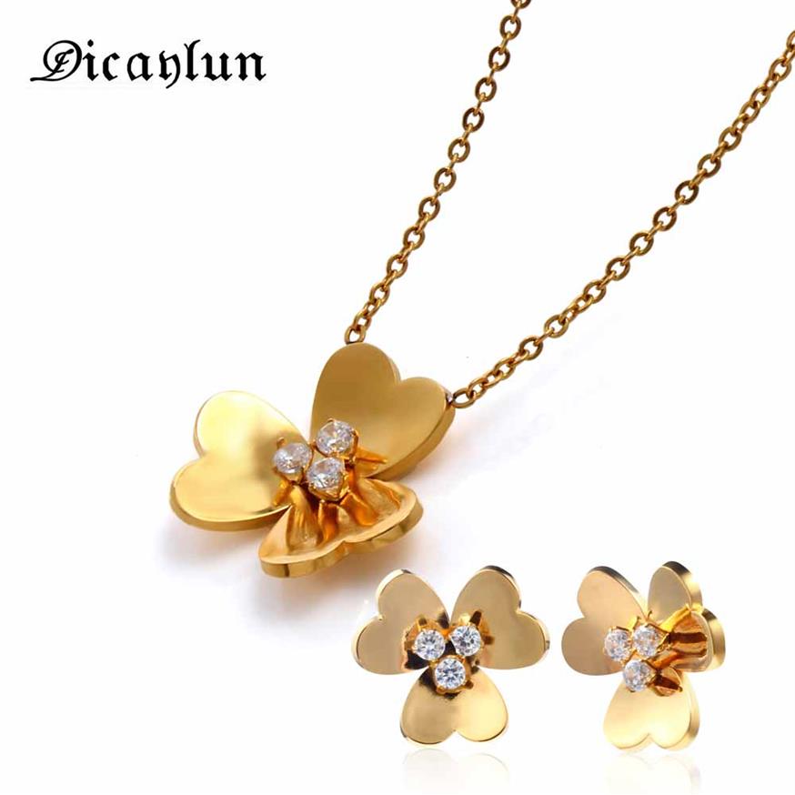 

DICAYLUN Clover set jewelry stainless steel wedding juwelen Sets for women necklace and stud earrings set ladies sieradenset286Q