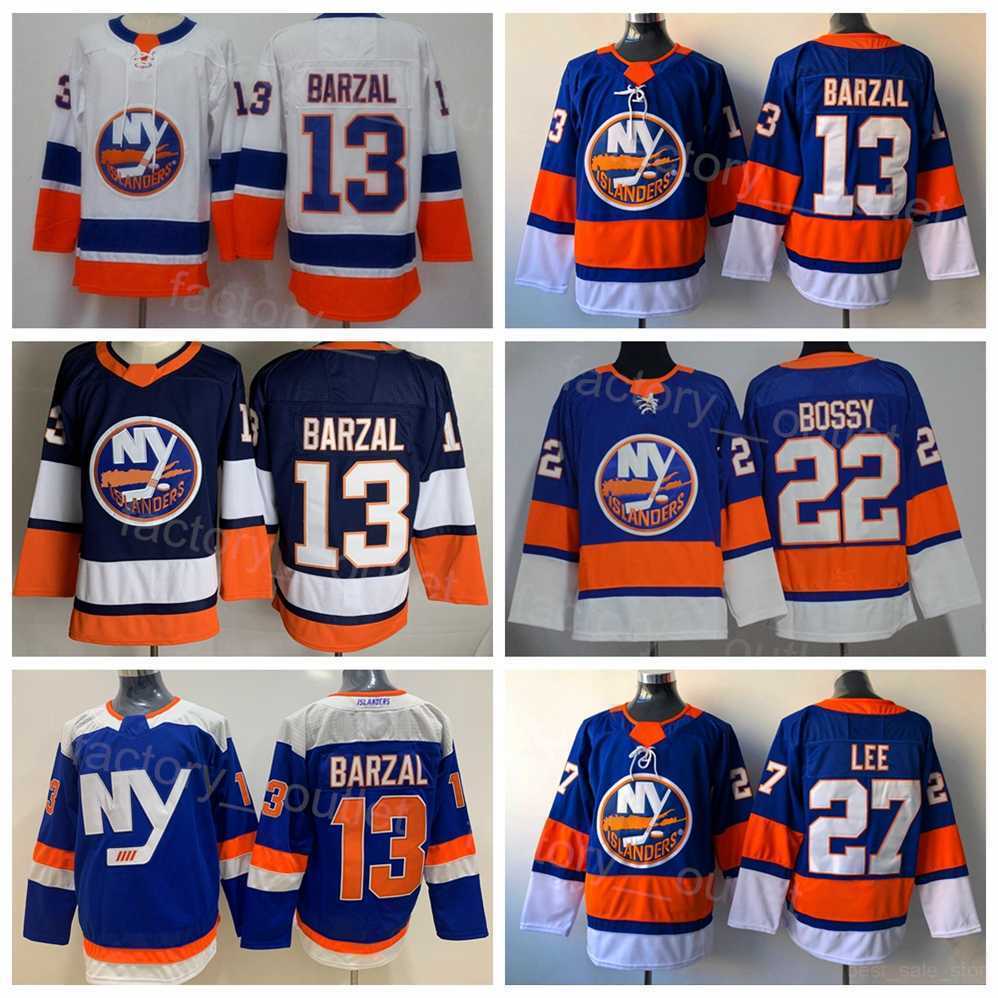 Men New York Hockey Islanders 13 Mathew Barzal Jersey Reverse Retro 27 Anders Lee 22 Mike Bossy Blank Stadium Series Navy Blue White Black Team Colo