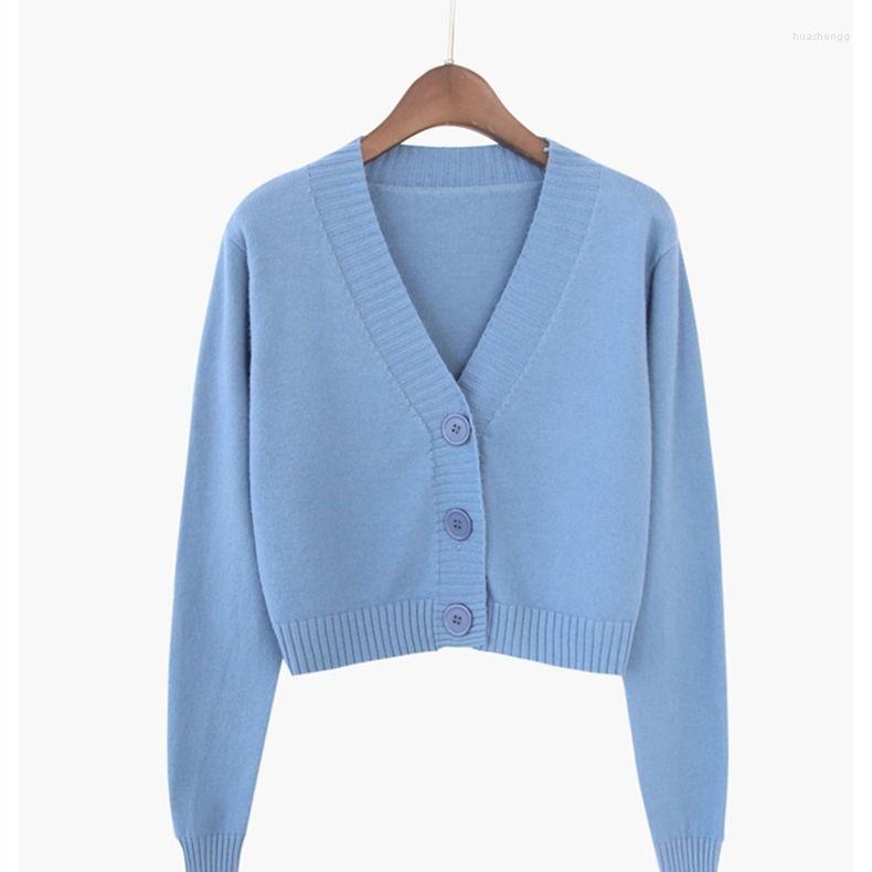 

Women' Knits Women' & Tees 2022 Simmer Women Knitted Crop Cardigan Korean Short Sweater Female Long Sleeve V Neck Green Blue Cropped