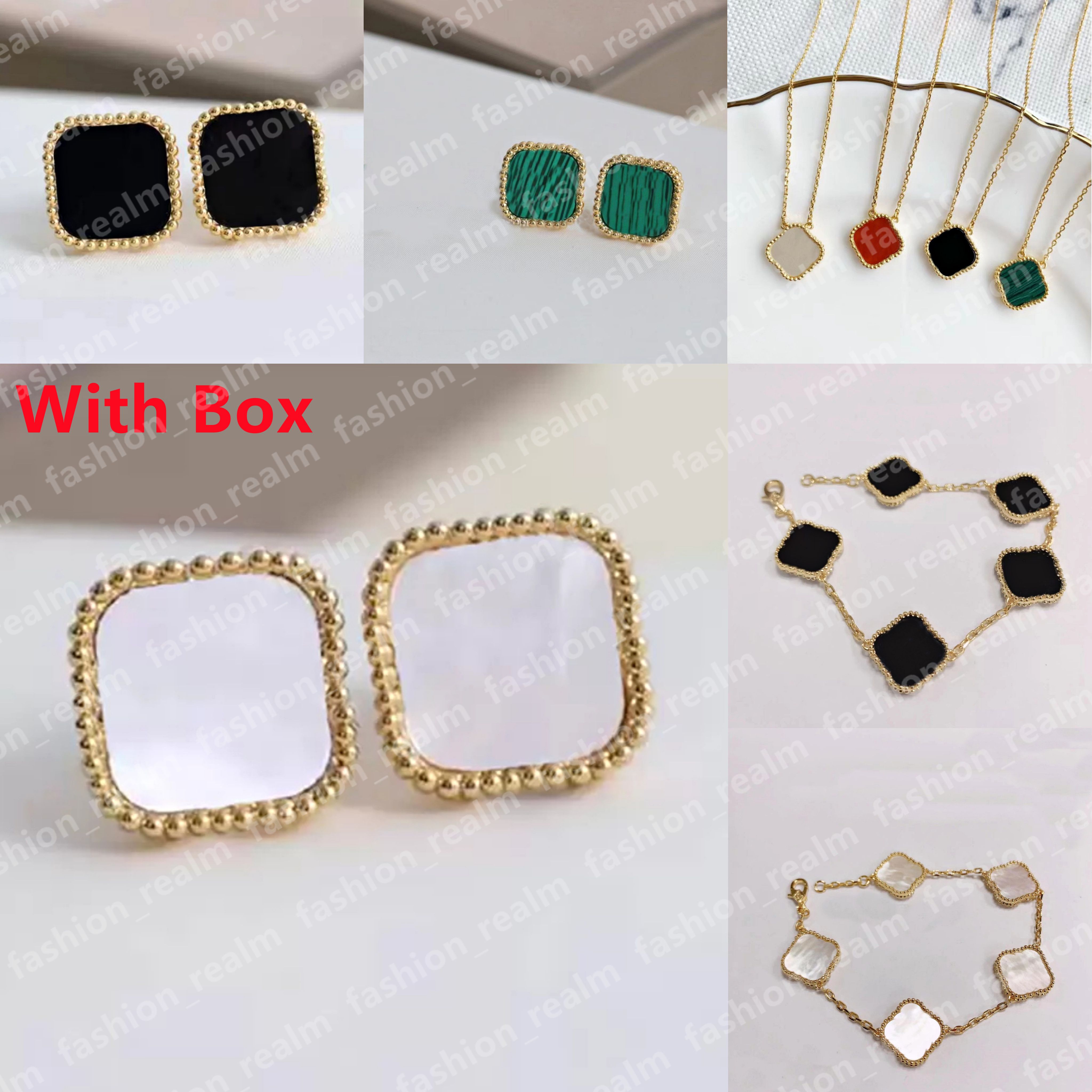 Four Leaf Clover Earrings Stud Designer Jewelry Set Luxury Pendant Necklace Link Chain Bracelet Gold Silver Mother of Pearl Green Flower Earings