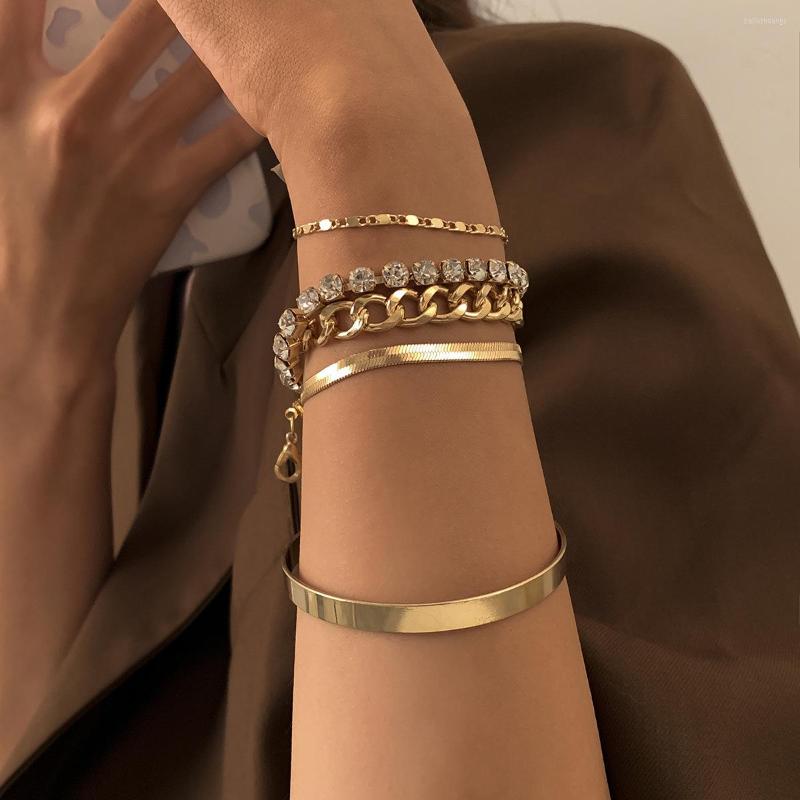

Charm Bracelets Gold Silver Punk Snake Chain Bracelet For Women Girls Fashion Link Crystals Hip Hop Trendy Jewelry