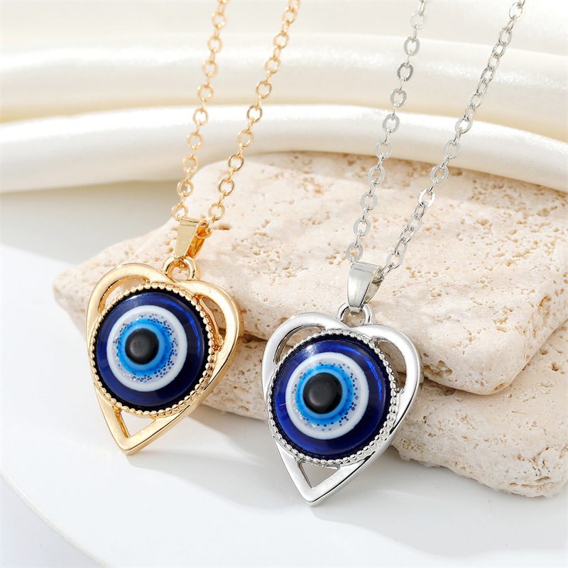 

Hollow Heart Shape Evil Eyes Pendant Lucky Turkish Blue Eye Necklaces For Womens Jewelry