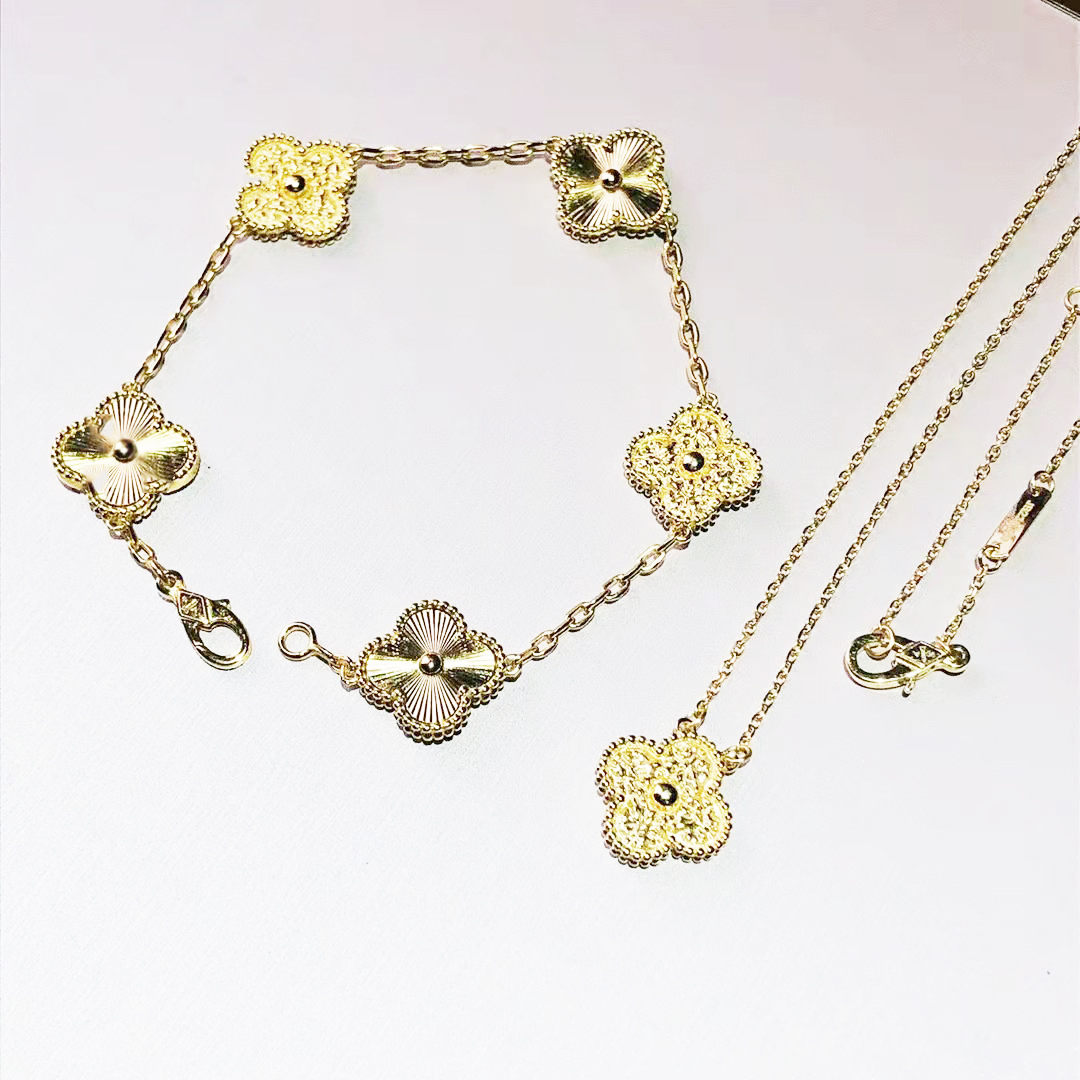 

New Fritillaria 925 Silver Fashion Necklaces Pendants Classic 4/Four Leaf Clovers Designer Jewelry set 18K gold flower for Women&Girl Valentine's Vans bracelet Gift
