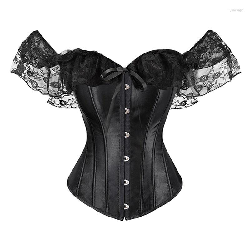

Bustiers & Corsets Womens Sexy Body Shaping Fashion Solid Color Buckle Bandage Lace Short Sleeve Bustier Vintage Tops Overbust UnderbustBust, Black