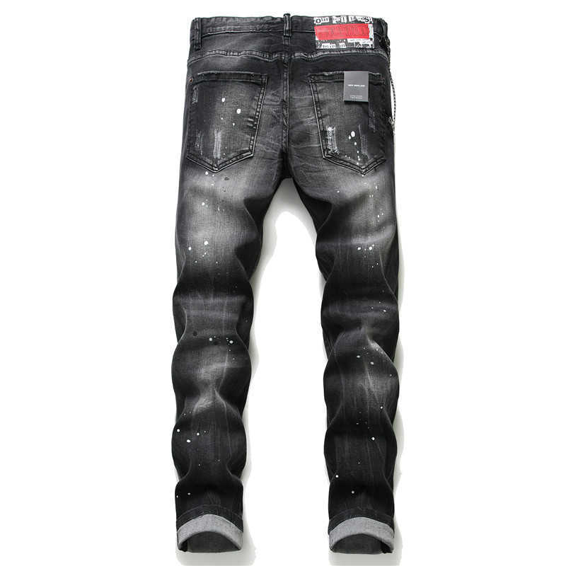

Black And Grey Paint With Holes Wild Maple Leaf Icon Personalized New Jeans For Men, Smudge