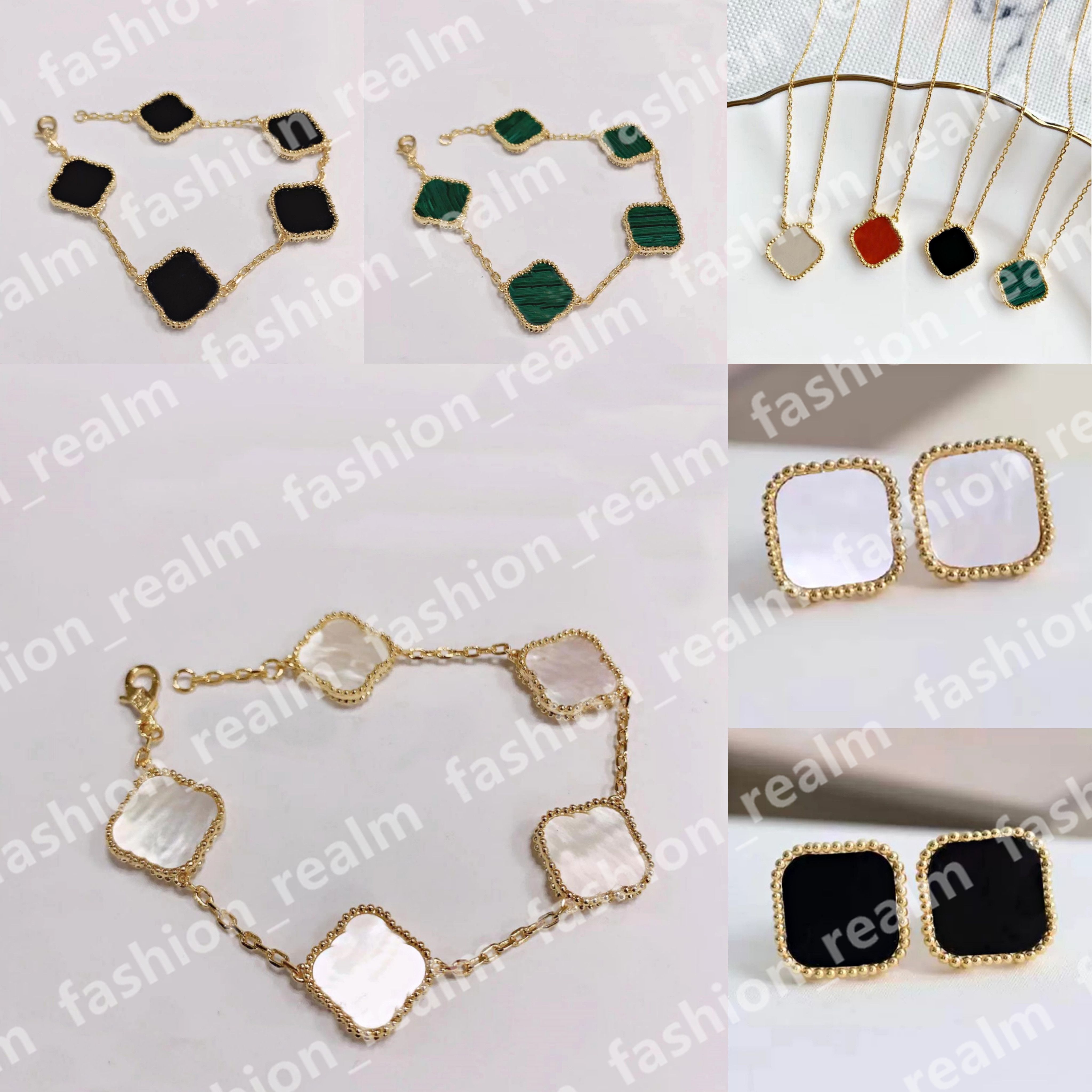Trèfle à quatre feuilles Bracelet Designer Ensemble de bijoux Chaîne à maillons Collier de trèfle Boucle d'oreille Or Argent Nacre Vert Rouge Fle